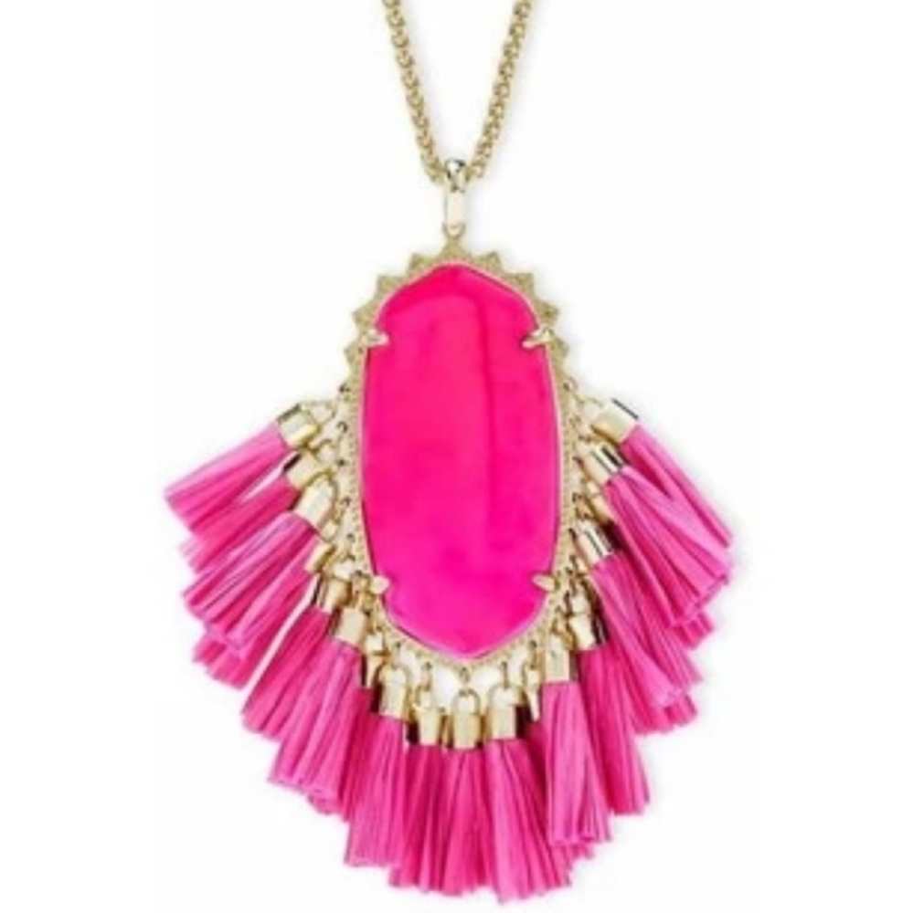 Kendra Scott Betsy Pink Agate Gold Necklace Long Adjustable New
